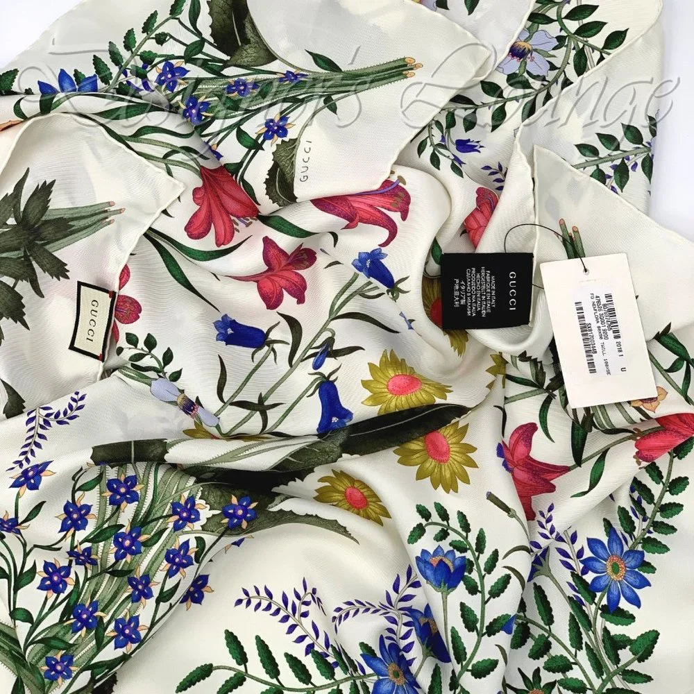 NWT GUCCI Flora Silk Twill Multicolor Logo 34